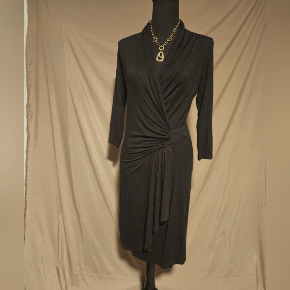 Karen Kane Black Ruched Cowl Neck Dress